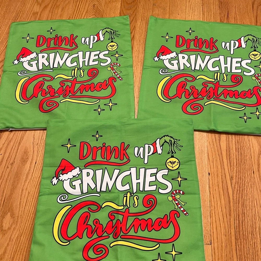 Green Christmas Grinch Pillow Covers drink up